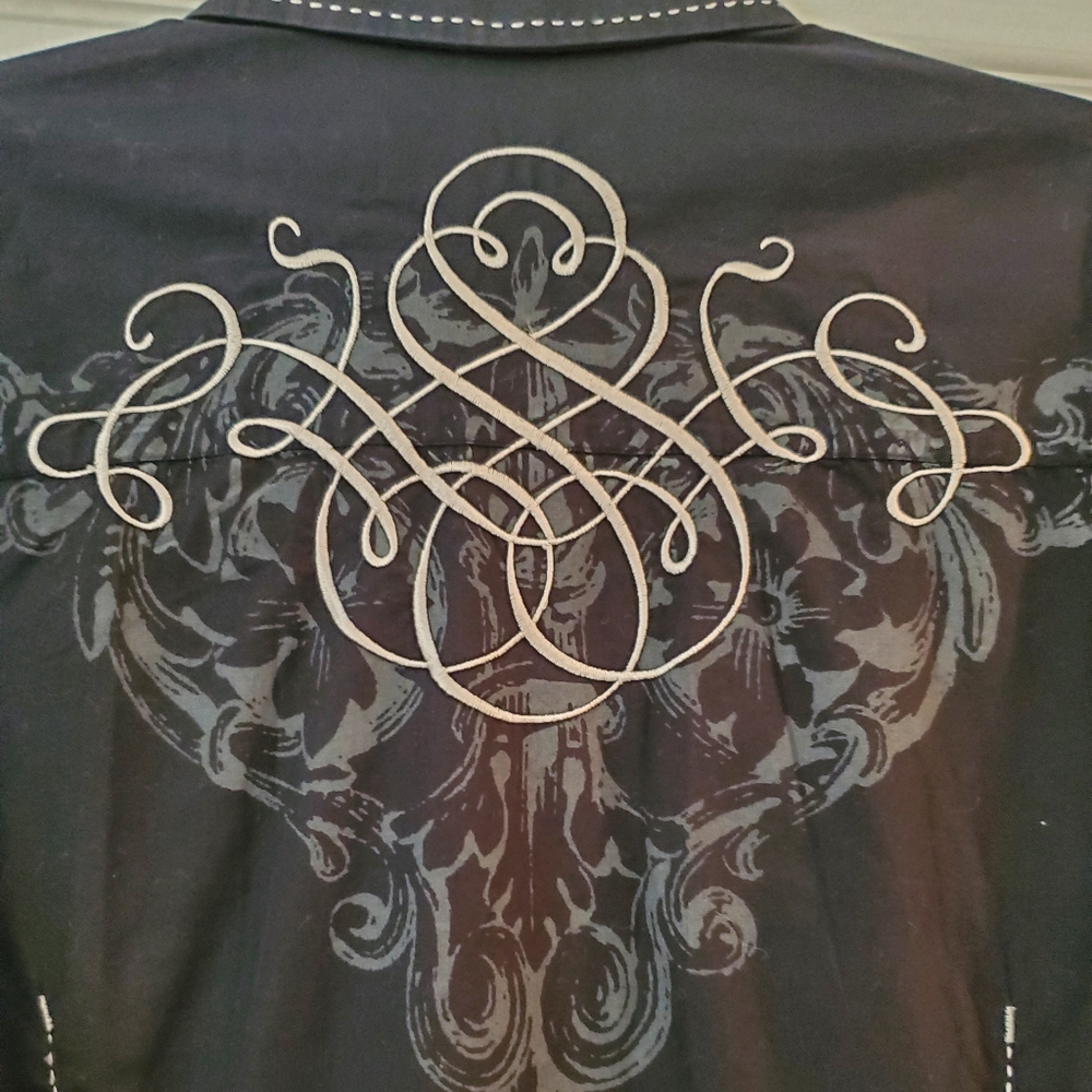 J. Campbell Black Casual Button Down Shirt with Embroidered Details